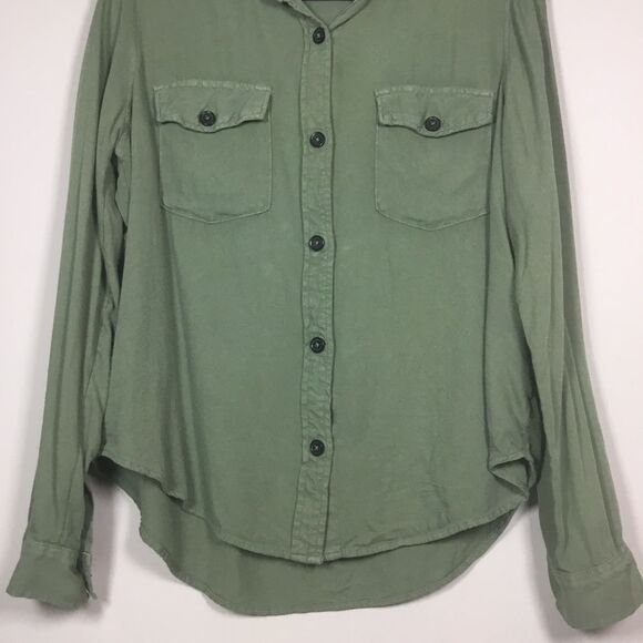 Army green military style shirt shoulder straps button down utility camping Sz L - Picture 3 of 6